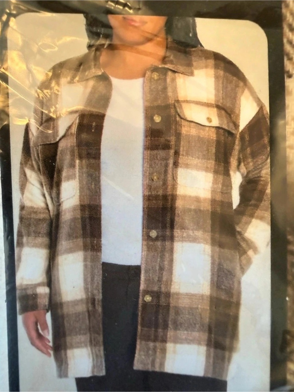 Banana Republic Melton Plaid Shirt Jacket Brown & White XL NWT